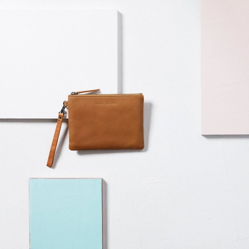 Status Anxiety Fixation Italian Leather Clutch Tan Seager Inc